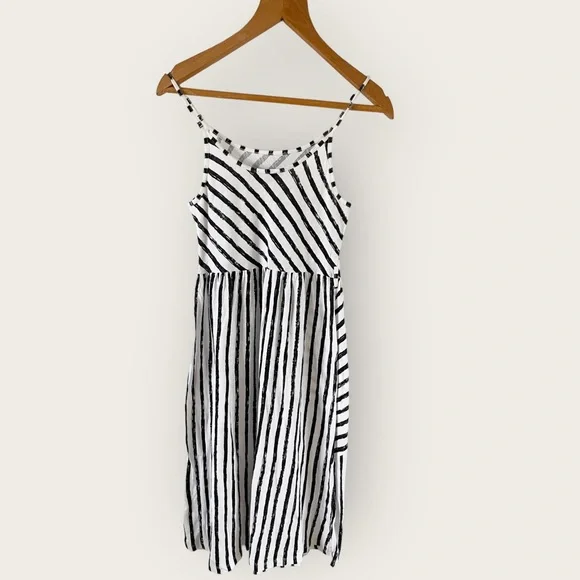 River Island Striped Slip Dress Size 10 Fit 8 White Black Strappy Midi - Picture 4 of 11